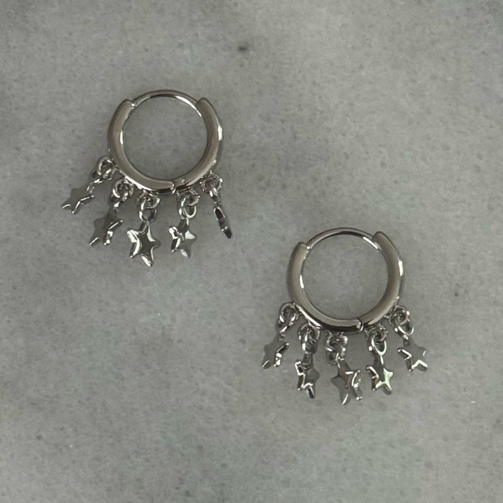 Sterling Silver Star Fringe Tassel Huggie Hoop Earrings Brand New